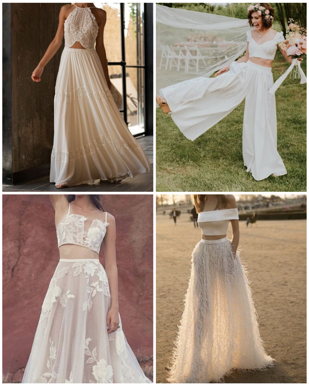 Ejemplos de vestidos de novia a dos piezas estilo boho chic