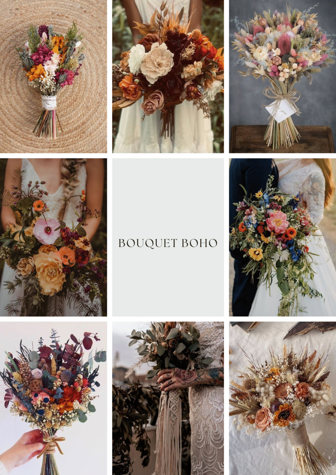 ejemplos de ramos o bouquet de novia para boda boho chic