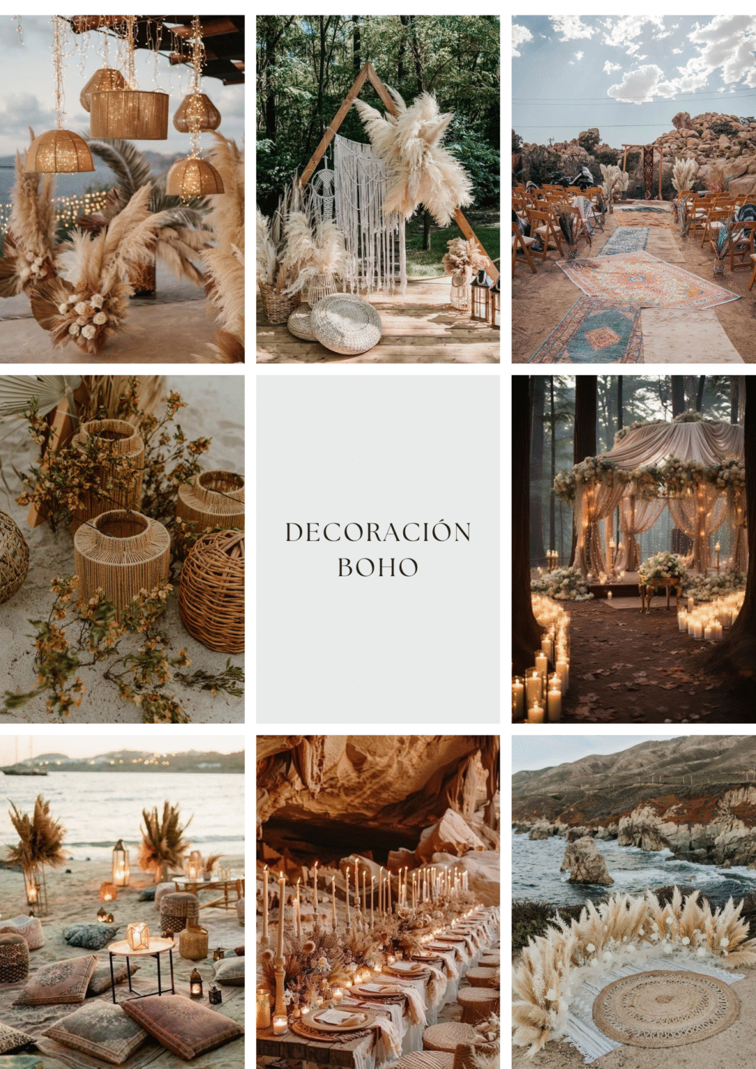 ejemplos de decoración para boda boho chic