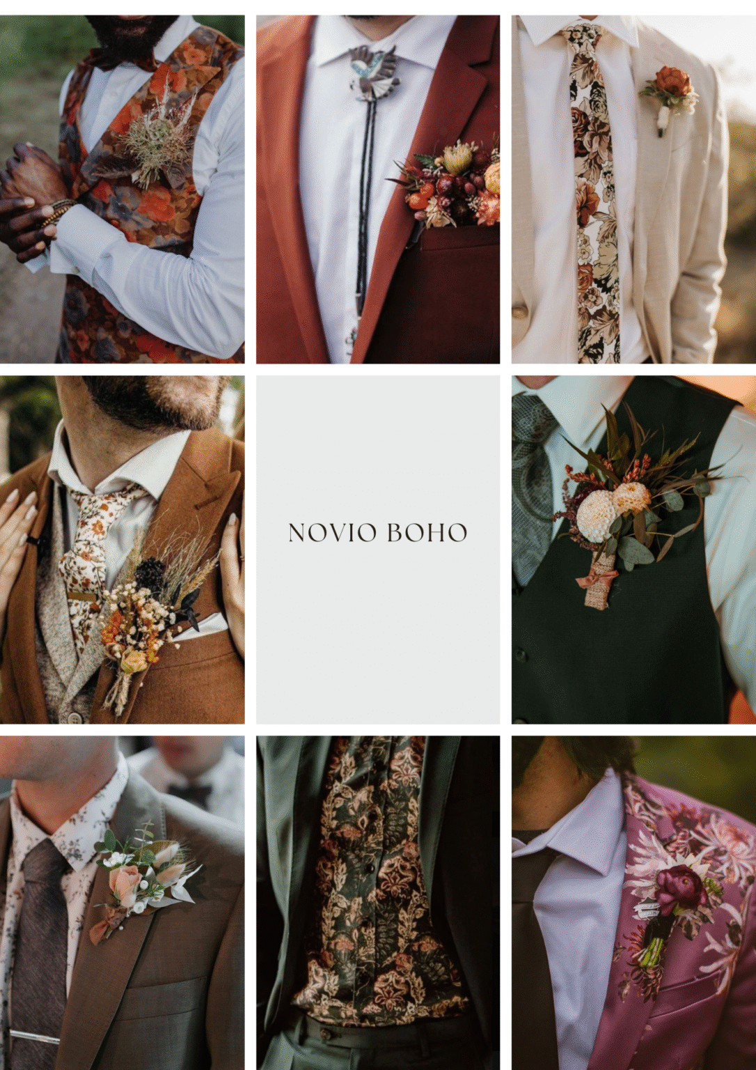 Ejemplos de trajes para novio en una boda boho chic
