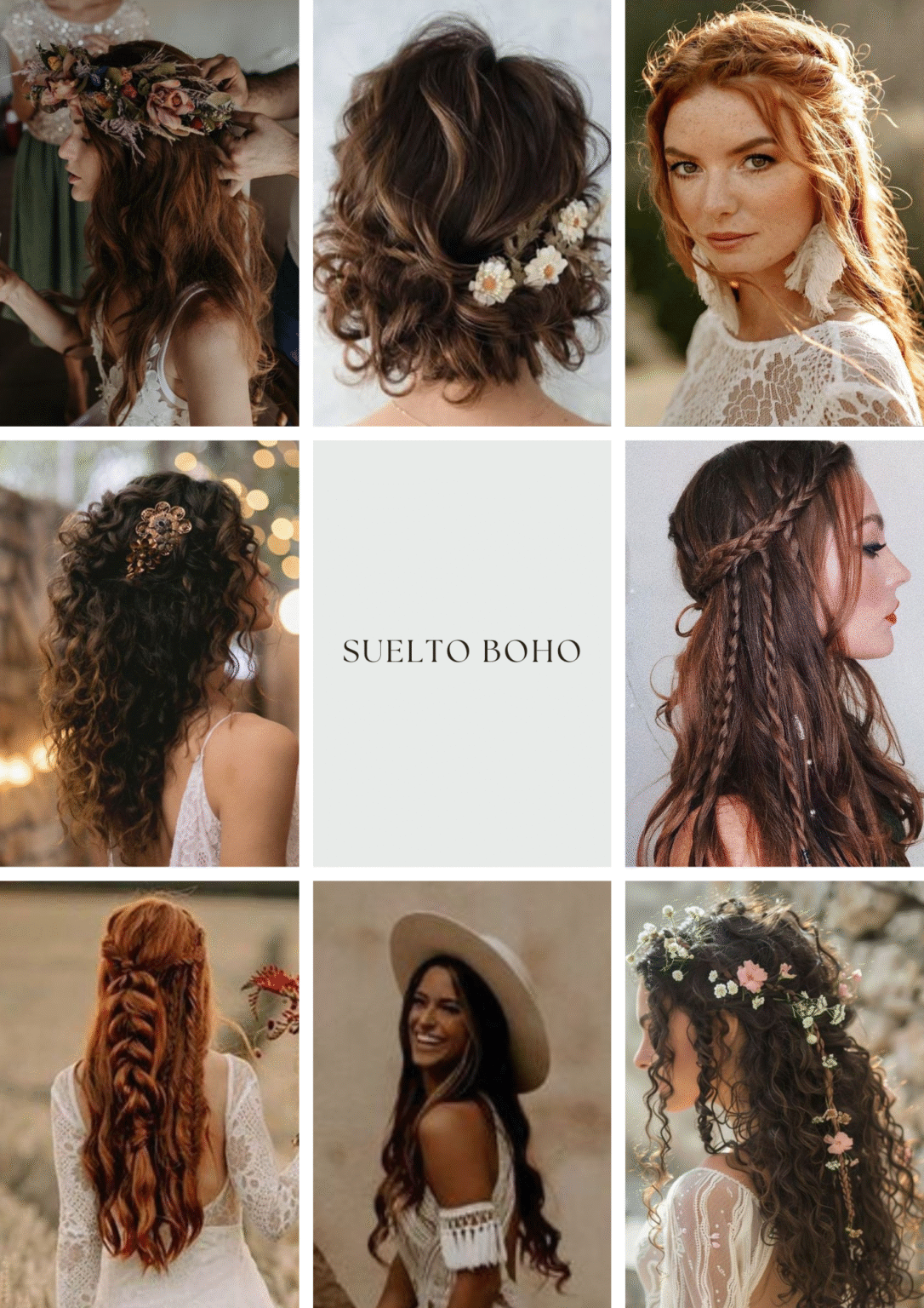 ejemplos de peinado suelto para novias en boda boho chic