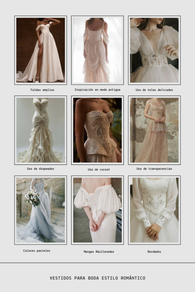 Ejemplos de vestidos de novia para una boda estilo romantico